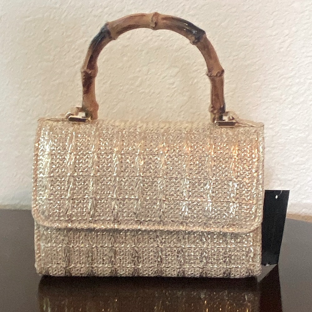 Fabulous D’margeaux New York Crossbody/Tote Gold Convertible Bamboo handles NWT